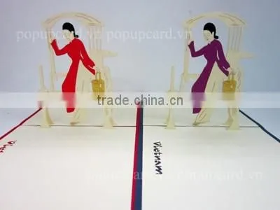 Viet Nam Girl and Pedicab Greeting 3d Pop up Card photo-2