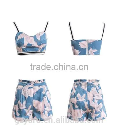 Fashion Women Summer Teen Girls Casual Going Out Printed Sexy Tank Top Pants Beach Shorts Suit for Lady photo-5