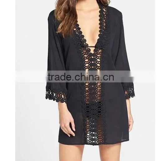 Women Fashion Hollow Out Embroidered Attractive Bikini Beach Holiday Blouse photo-4