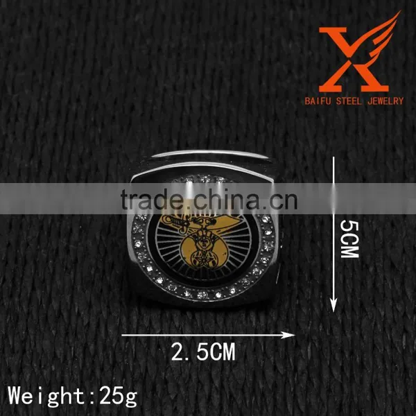In Stock Men's Custom Made Men's Two Tone Silver 18k Gold Plated Stainless Steel Freemason Masonic Shriner Ring Quality Choice photo-2