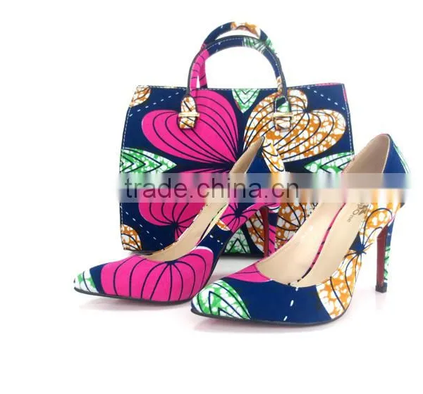 2016 Top Fashion Ankara Fabric African Wax Shoes And Bags Ladies Shoes and Matching Bags African Shoes and Bag Set photo-3