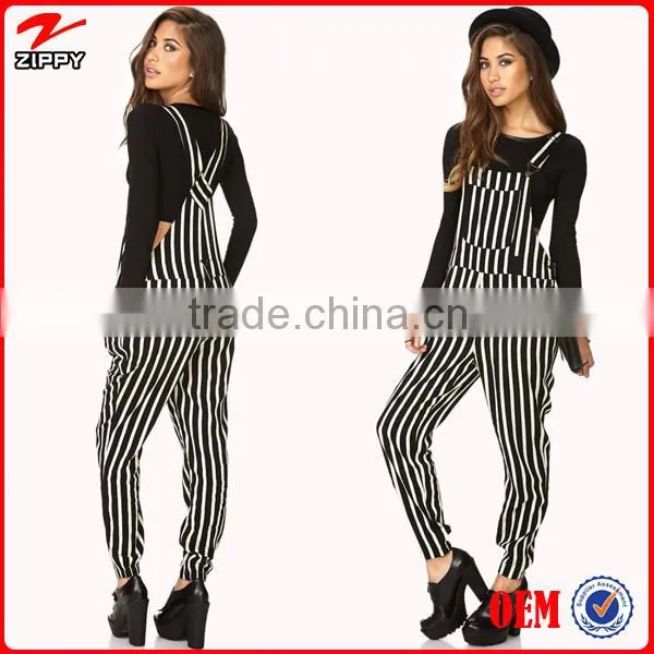 2014 Women Black/white Striped Overalls Design Women Overalls