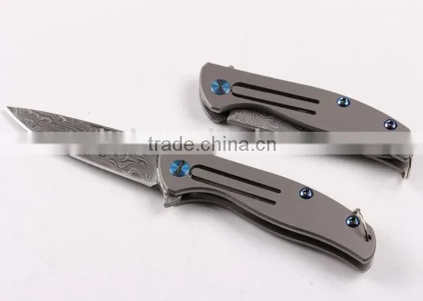 OEM Titanium Alloy Handle Material and Damascus Blade Material Folding Knife photo-3