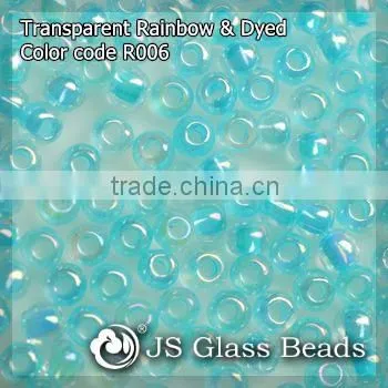High Quality Fashion JS Glass Seed Beads - R006# Rainbow Dyed Aqua Blue Transparent Rocailles Beads For Garment & Jewelry