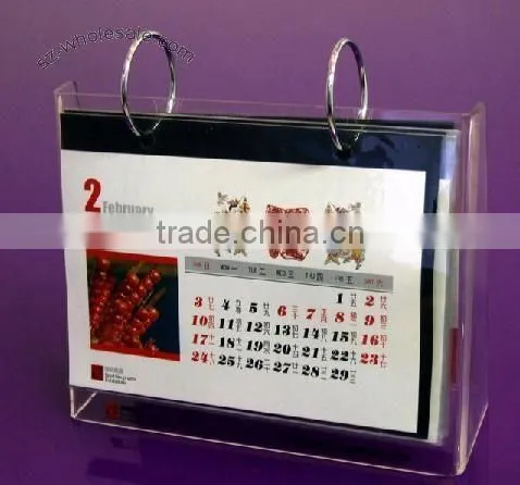 Simple Design One Side Acrylic Table Calendar Display Stand With Metal Hoop Wholesale photo-2