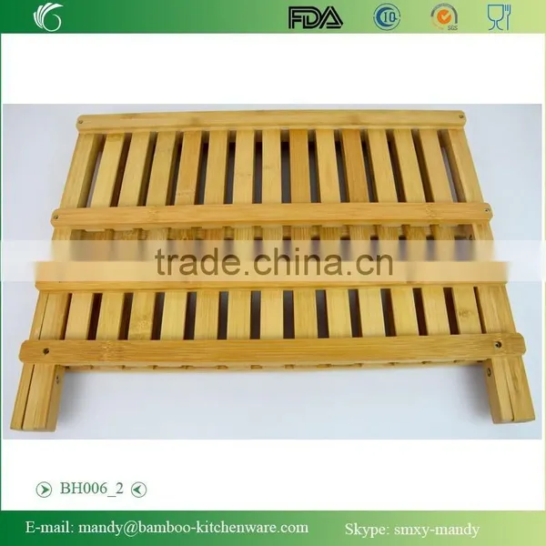 BH006 Foldable Bamboo Dish Rack, Bamboo Kitchenwares Rack photo-3