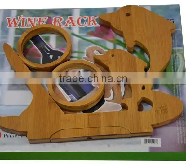 WR002/100% Bamboo Material Hot Sale Dolphin Shaped Bamboo Red Wine Rack photo-4