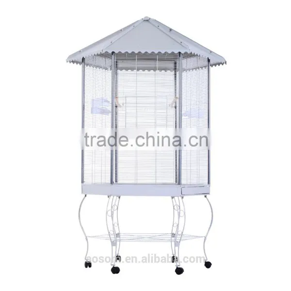 Pawhut 44"L Hexagonal Aviary Bird Flight Cage - Gray/White photo-2