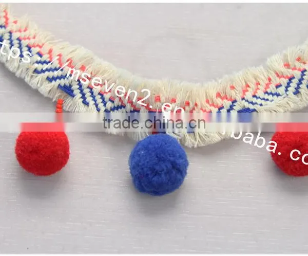 Newest Arrival Colorful 6.5cm Width Handmade Cotton Pom Pom Lace Trims photo-3