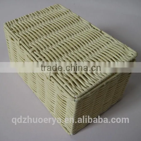 PP Plastic Straw Crochet House Ware Storage Box With Lid