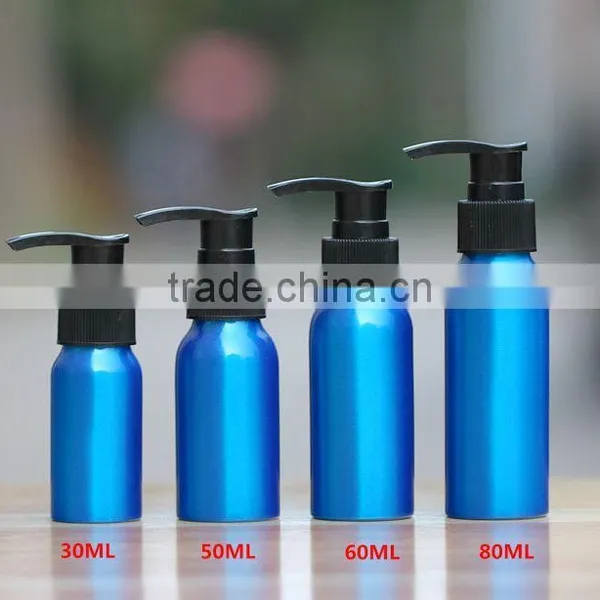 Wholesale 30ML-500ML Blue Aluminum Bottle With Lotion Pump for Cosmetic Packaging Aluminum Pump Bottle photo-2