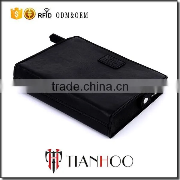 Black Leather Portfolio Small Hand Bag Genuine Leather Ladies Clutch Bag photo-2
