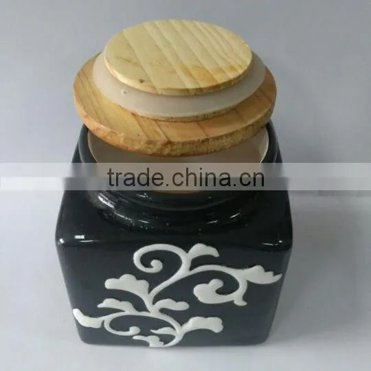 Ceramic Black Relief Sculpture Storage Jar With Silicone Seal photo-3