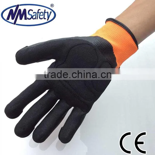NMSAFETY 13 Gauge Orange Nylon Liner Sandy Nitrile Glove With TPR on Back Mechanic Gloves photo-2