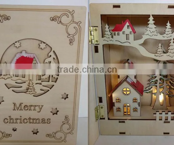 Christmas Laser Wooden Engraving Book LED Box Gift photo-4