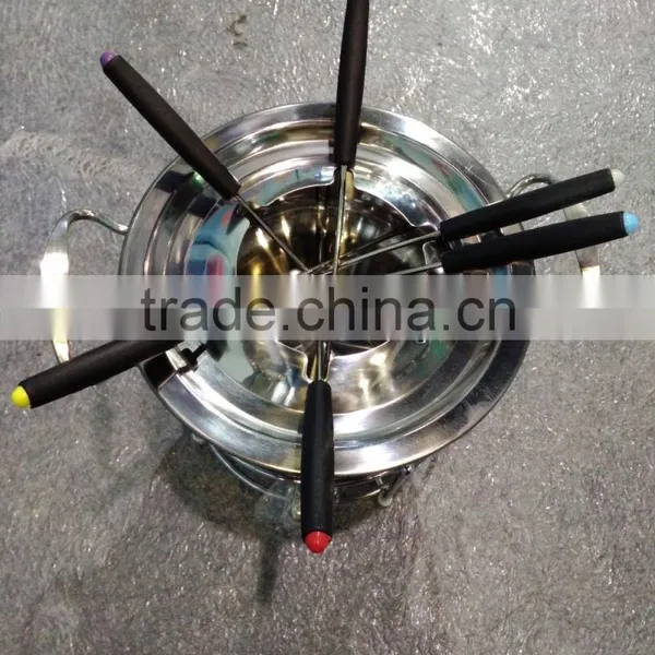 Hot Sale Stainless Steel Round Cheese/chocolate Fondue Set With Fork photo-3