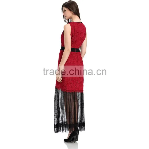 New 2017 Design Long Red Stitching Fashion Lady Dress photo-6