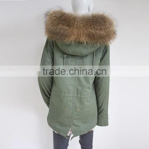 Myfur European Fashion Adults Fur Parka With Faux Fur Lining Real Raccoon Fur Hooded photo-3