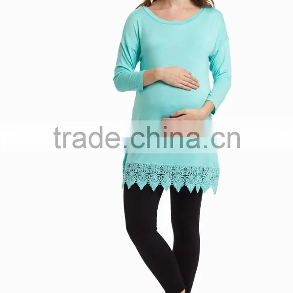Wholesale Long Sleeve Green Maternity Wear Clothes With Crochet Trim photo-2