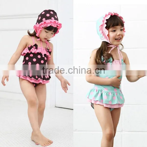 Baby Girls Summer Child Swimwear 2pcs Polka Dots Halter Seaside Swimsuit/Little Girls Swimsuits photo-2