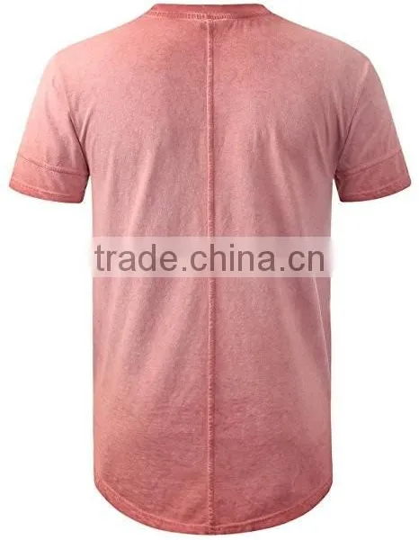 Men's Hip Hop Lightweight Crewneck Oil Wash Longline T Shirt photo-4