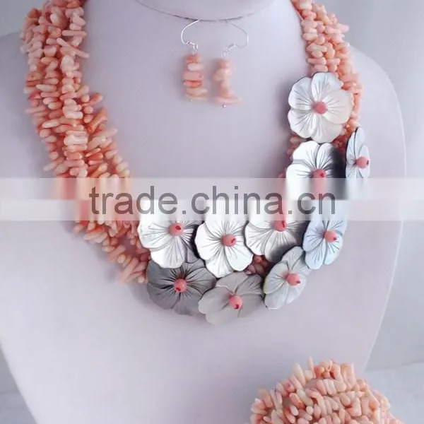 Amazzing Styles!!! Fashionable Light Pink Coral and Shell Flower Jewelry Set photo-2