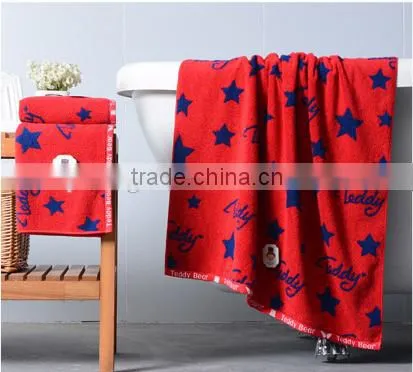 Red and Blue Color Dye Yarn Jacquard Cotton Face Towel/hand Towel/ Bath Towel