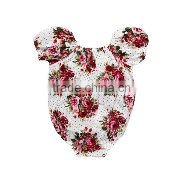 2017 Floral Printed Infant Jumpsuit 100% Cotton Fluffy Sleeve Baby Romper photo-2