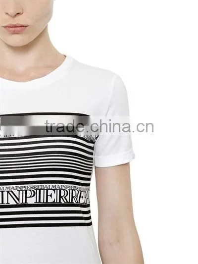 OEM China Manufacturer Silk Screen Printing White T-Shirts For Women,Girls Short Sleeve Slim Cotton T Shirts photo-3