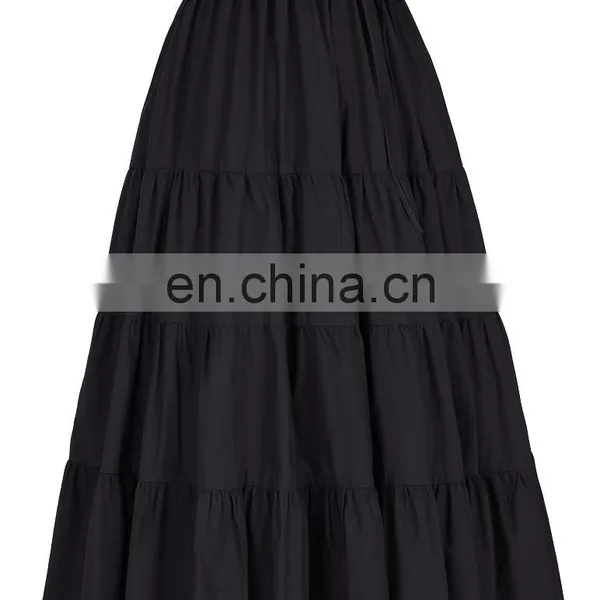 Belle Poque Women's Solid Black Color Wide Hem Cotton Maxi Skirt Long Skirt BP000207-1 photo-3