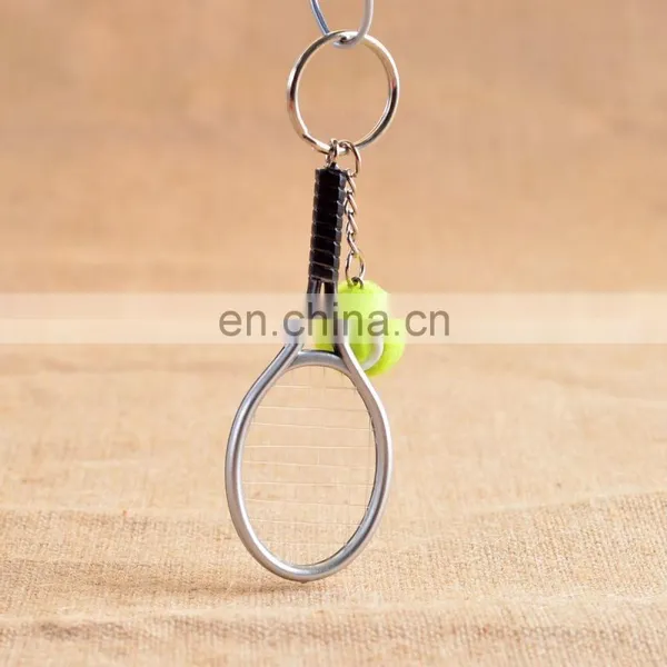 Custom Sport Key Holder Plastic Tennis Ball Keyring Metal 3d Mini Tennis and Tennis Racket Keychain for Club Game Gifts photo-4