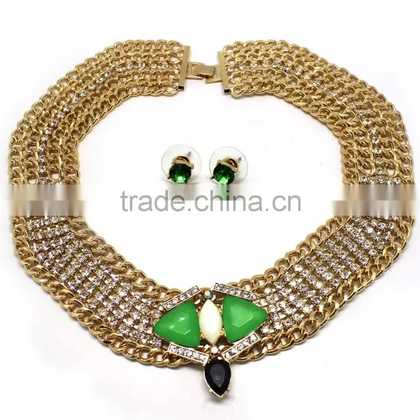 Newest Fashion 2015 High Quality Set Jewelry Wholesale Dubai Gold Jewelry Set Imitation Diamond Jewelry Set photo-3