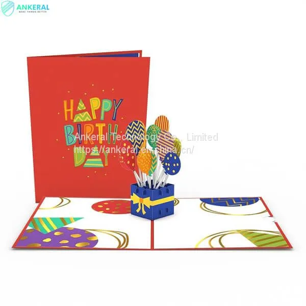Happy Birthday Balloons 3D Pop-up Card Best Color Printing Birthday Blessing Cards for Kids photo-2