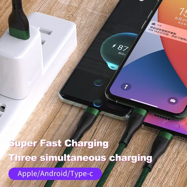 1.2m 6A Fast Charging USB 6a and 66W is Fully Compatible With Fast Charging Type-c Three-in-one Charging Cable photo-4