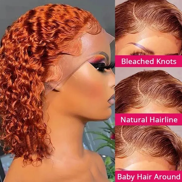 Ginger Orange Deep Wave Bob Wig Lace Front Human Hair Wigs For Black Women Human Hair Orange Ginger Color Curly Short Bob Wig photo-4