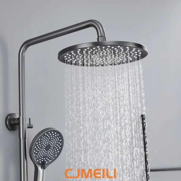 Brass 3-Function Shower Faucet Set, Gunmetal Gray Shower System With Rain Shower Head & Handheld Spray, Wall-Mounted Bathroom Shower Mixer Tap photo-4
