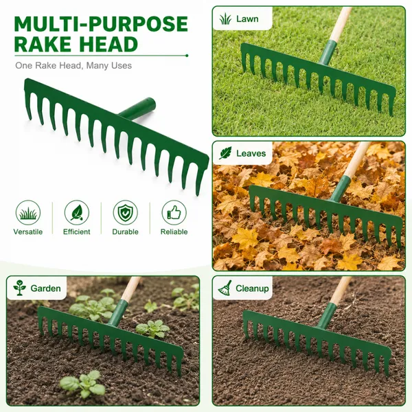 Garden Rake With Handle Garden Long Rake Garden Rake Lawn Steel Head Tool for Soil Leveling Planting Yard Work and Farm Garden Use photo-2