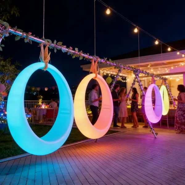 16 Colors Changing LED Illuminated Modern Plastic Swing Chair Garden Patio Furniture Half Moon Light Outdoor Restaurant Hotel photo-4