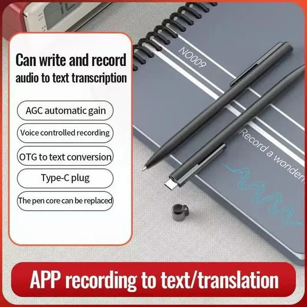 AI Voice Recorder Pen Real Time Transcription Voice Call Recording Mind Map Aluminum Alloy 15 Hours Digital Audio Recorder