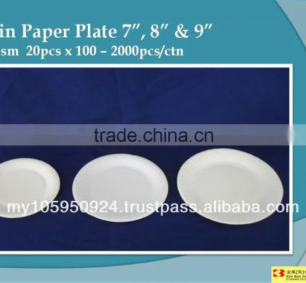 Plain Paper Plate 7", 8" & 9"