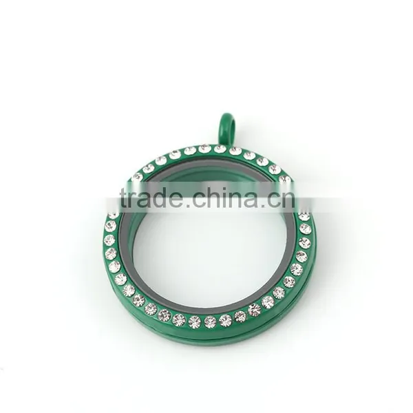 Colorful Circle Round Floating Locket Charm With Rhinestone photo-6