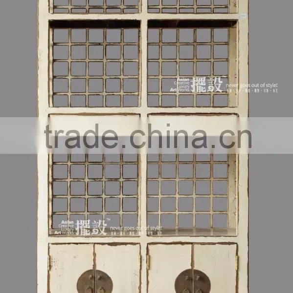 Antique Recyle Wood Carved Bookshelf Bookcase