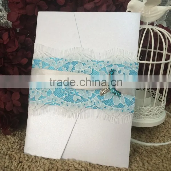 Pocket Fold Fancy Pur White Lace Wedding Invitation Card photo-2