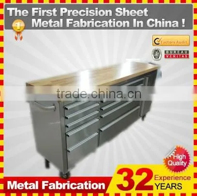 46 In. 9 Drawer Stainless Steel Mobile Tool Cabinet With Solid Wood Top, Black photo-6