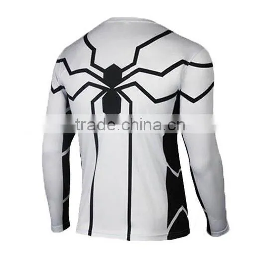 Polyester Spandex Long Sleeves White Compression Shirt / Rash Guard With Spider Design photo-2