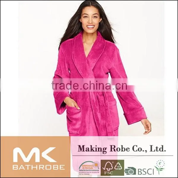 100% Polyester Lady Pink Coral Fleece Cheap Bathrobe Wholesale Bathrobe photo-2