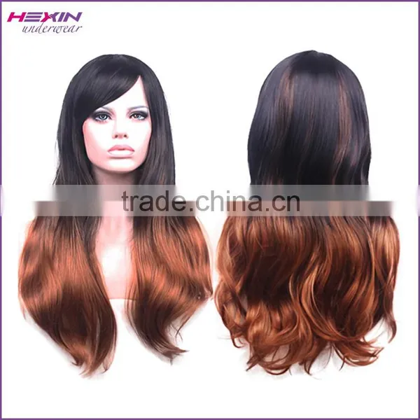 Long Two Tone Black and Brown Free Lace Wigs Samples Available photo-2