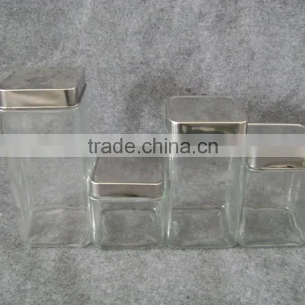 Clear Square Glass Jar With Metal Lid photo-3