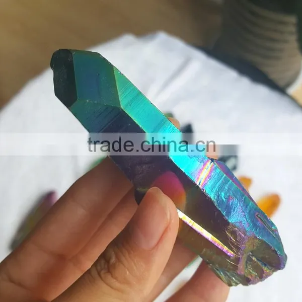 Wholesale Aqua Aura Quartz Crystal Point Titanium Coating Crystal Cluster photo-6