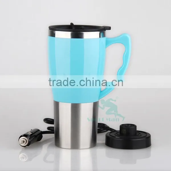 China Supplier 12v 16oz Electric Car Heated Mug With Handle&lid